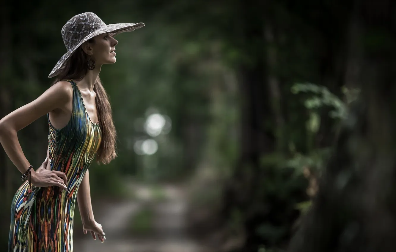 Photo wallpaper girl, background, hat