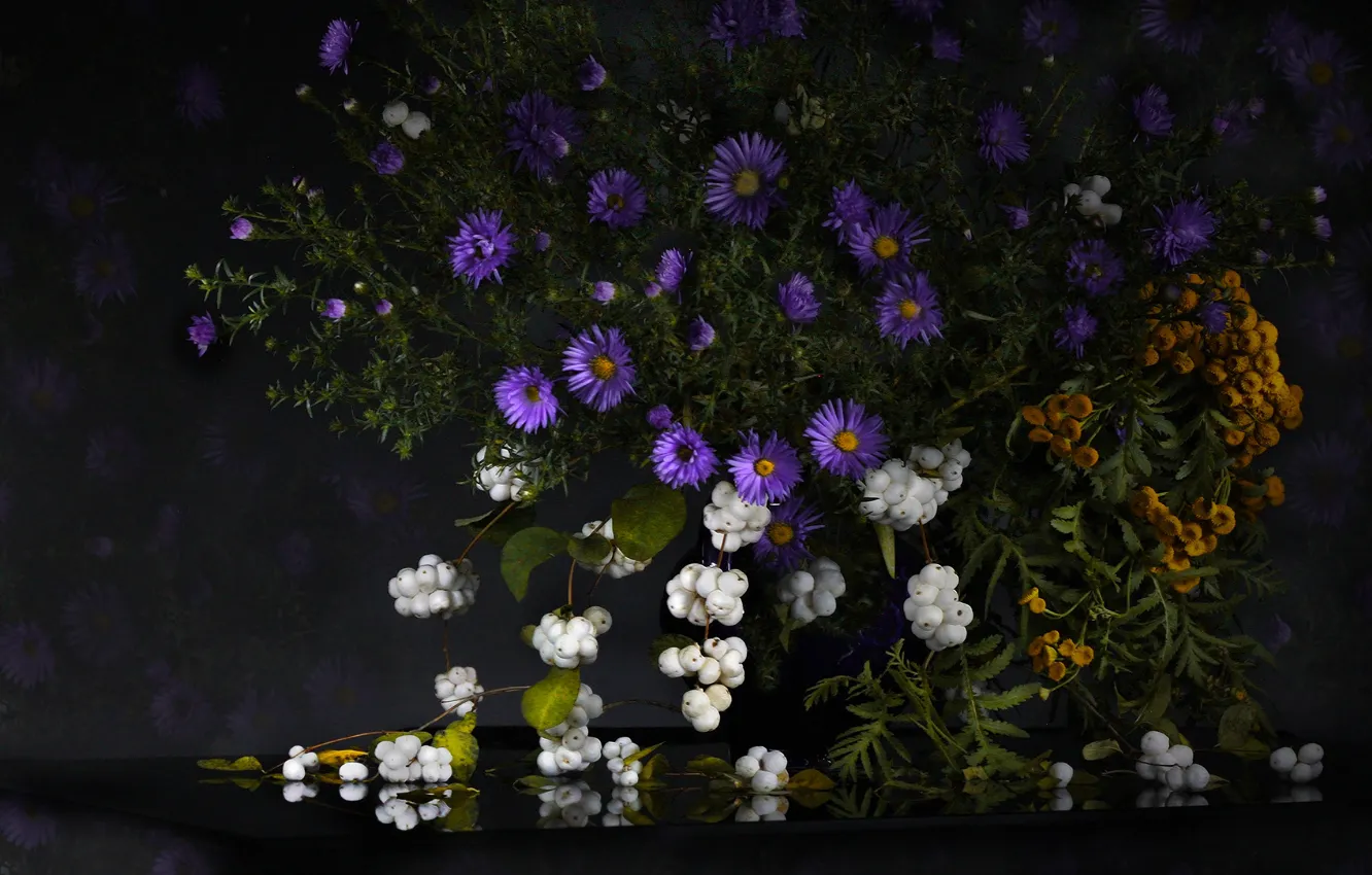 Photo wallpaper flowers, branches, berries, bouquet