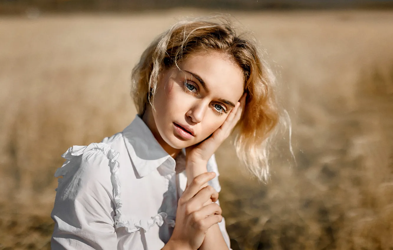 Photo wallpaper look, girl, blonde, blouse, Denis Lytkin