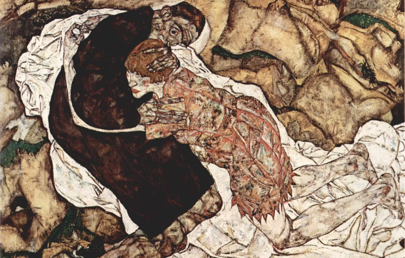 Photo wallpaper expressionism, Egon Schiele, Death and the Woman