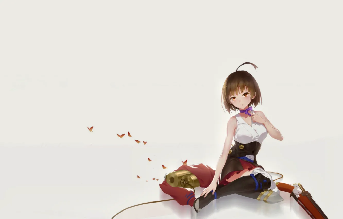Photo wallpaper Girl, Anime, Weapon, Cute, Posing, Pretty, Butterfly, Ribbon