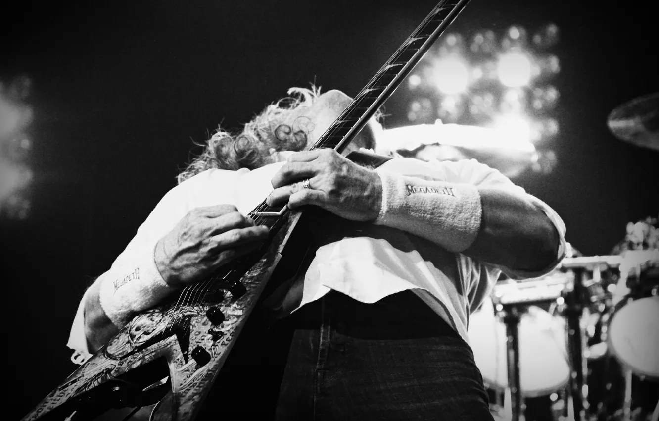 Photo wallpaper scene, guitar, concert, metal, heavy metal, Dave Mustaine, Megadeth, solo