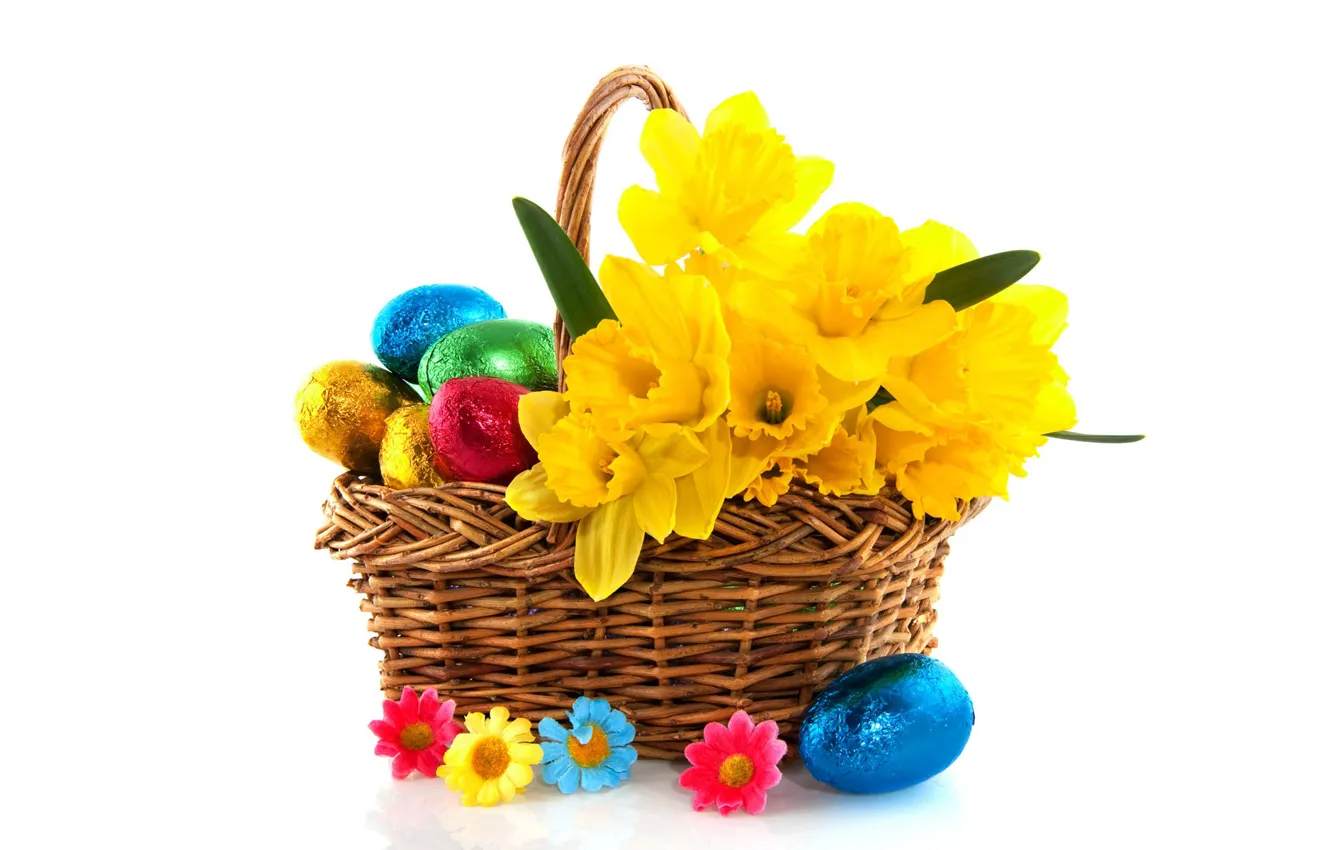 Photo wallpaper flowers, eggs, Easter, basket, Sunday