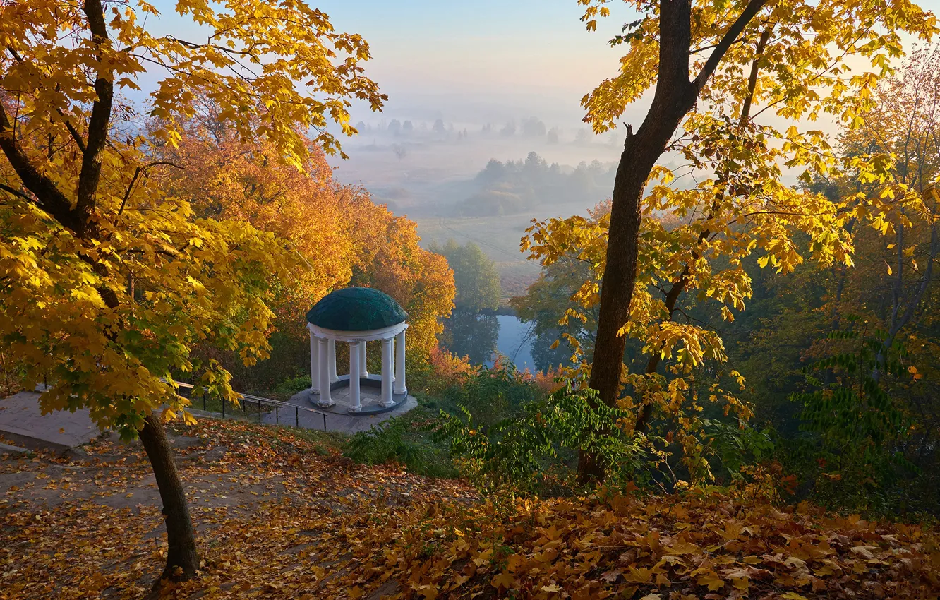 Photo wallpaper autumn, trees, Park, river, foliage, Ukraine, rotunda, Andrew Kazuno