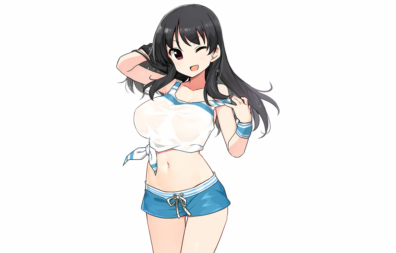 Photo wallpaper girl, sexy, shorts, long hair, boobs, sexy girl, anime, beautiful