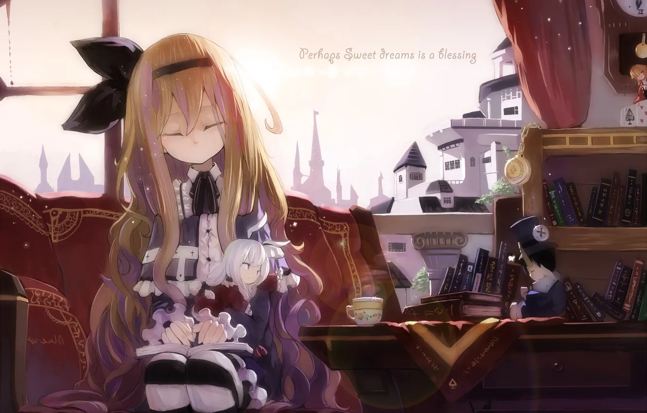 Photo wallpaper room, doll, art, girl, book, closed eyes, undeedking