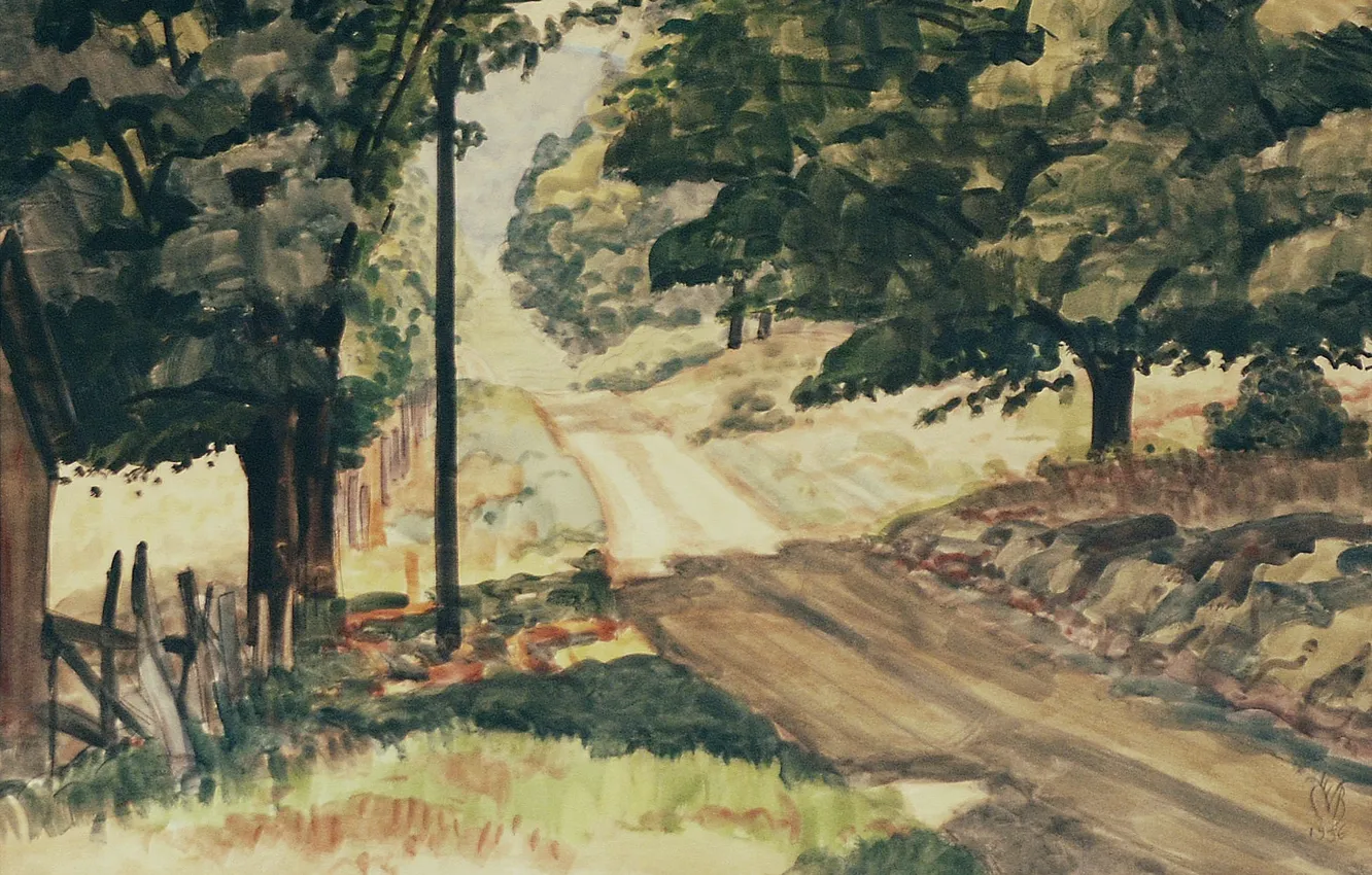 Photo wallpaper 1936, Charles Ephraim Burchfield, Road in Sunlight and Shadow