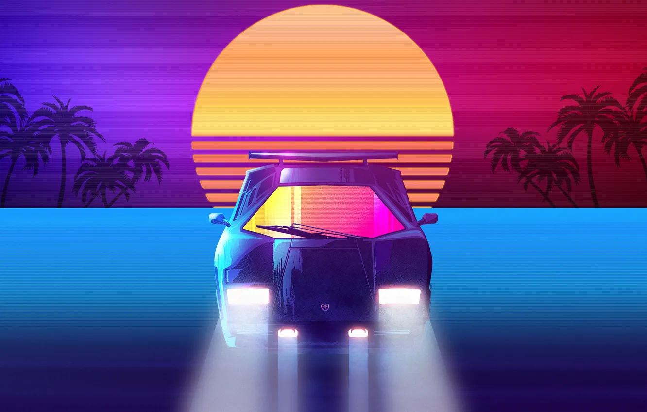 Photo wallpaper Sunset, The sun, Auto, Music, Machine, Star, Style, Background