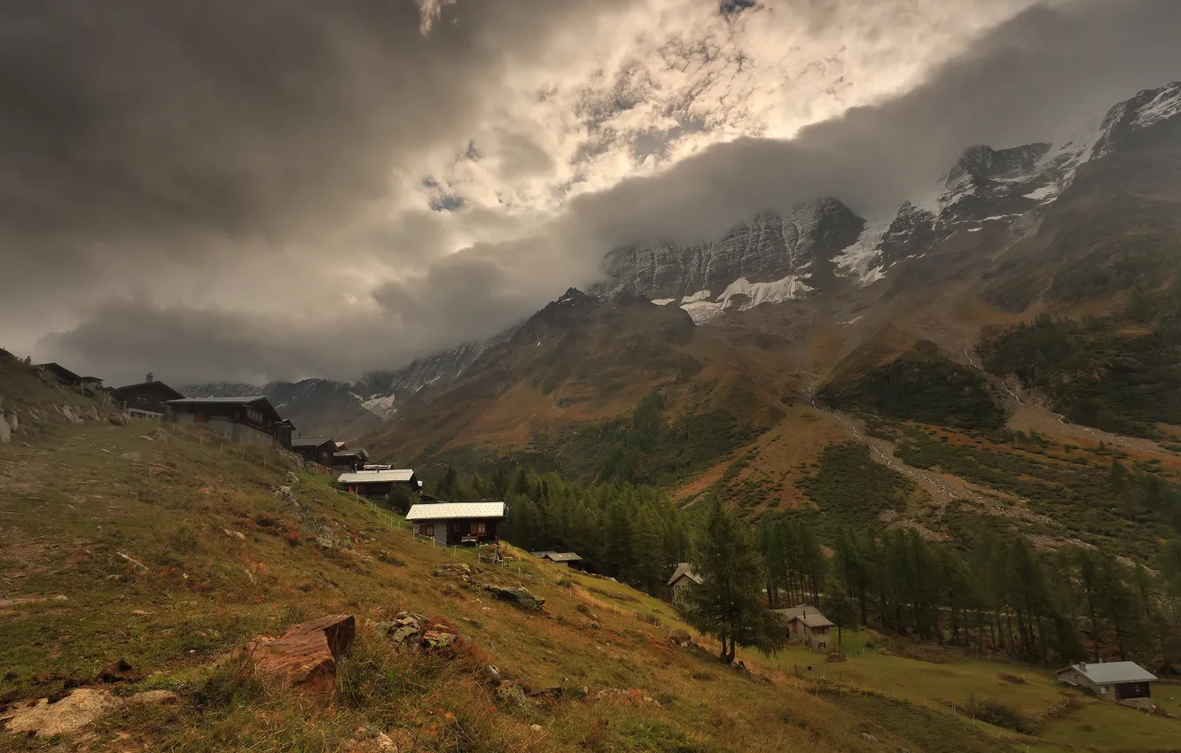 Photo wallpaper the sky, mountains, home, space, haze, village, the beauty of nature, Matveev Nikolay