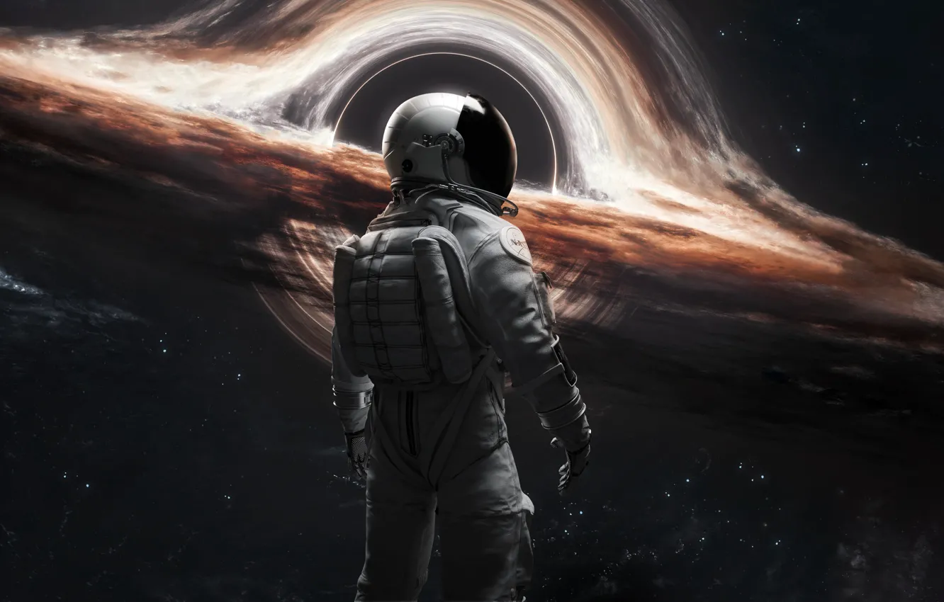 Photo wallpaper astronaut, the suit, astronaut, black hole