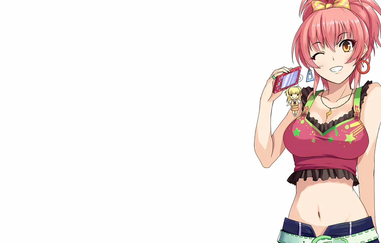 Photo wallpaper girl, sexy, cleavage, blouse, boobs, anime, beautiful, short hair