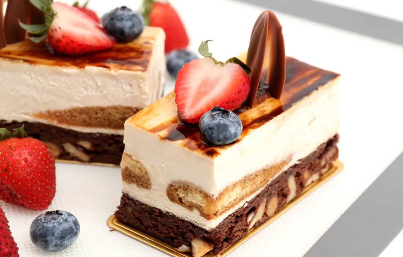 Photo wallpaper berries, chocolate, cake, cake, cake, cream, dessert, cakes
