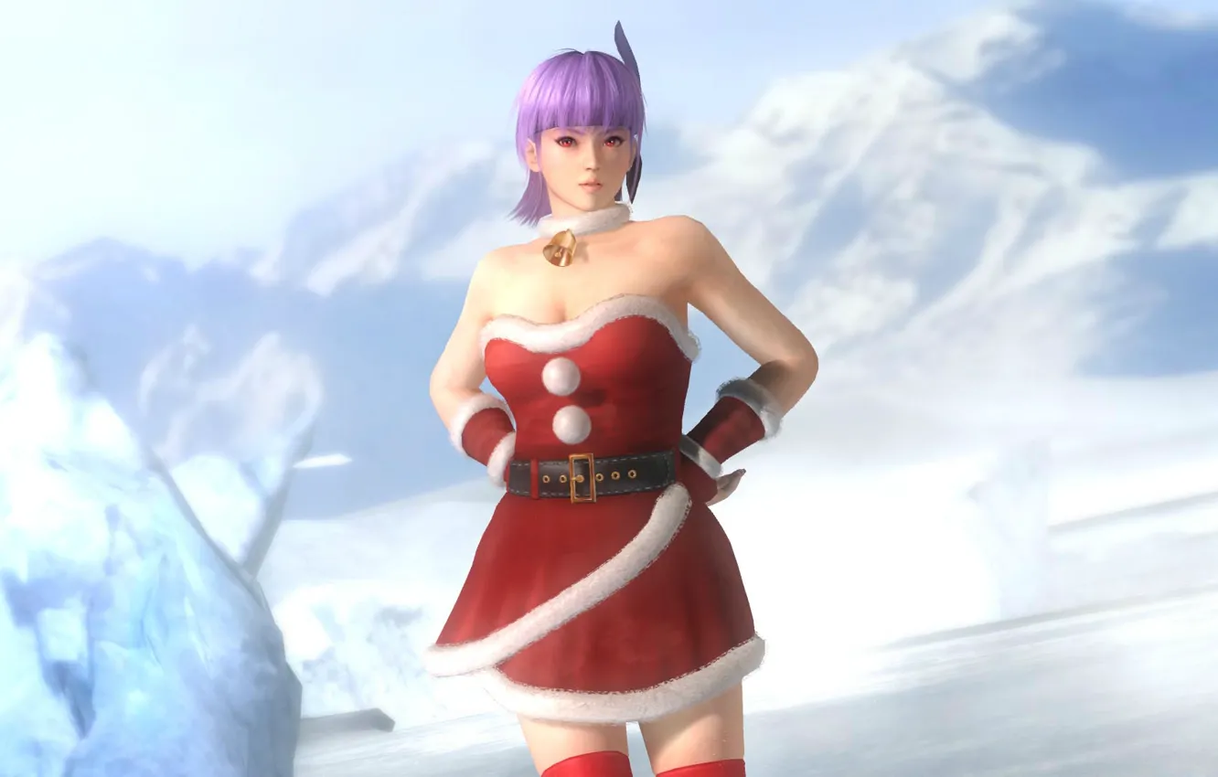 Photo wallpaper neckline, strap, bells, red eyes, dead or alive, cosplay, purple hair, bombski