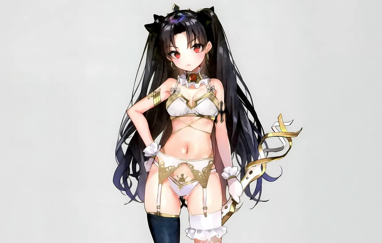 Photo wallpaper girl, sexy, lingerie, bra, cleavage, panties, thighhighs, long hair