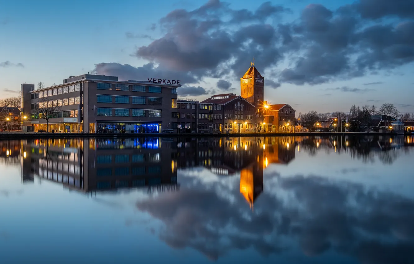 Photo wallpaper lights, the evening, Netherlands, Holland, Zaandam, It seemed
