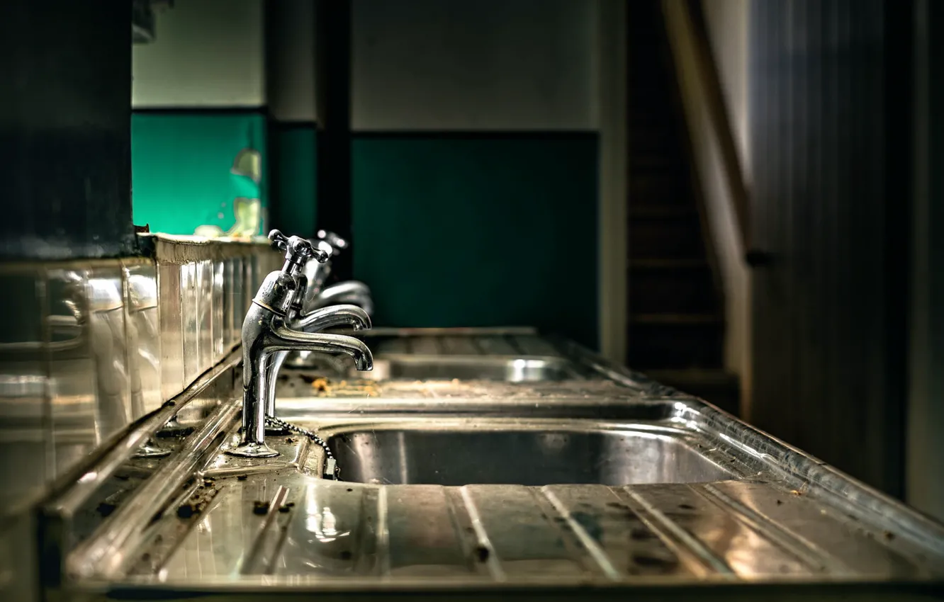 Photo wallpaper metal, interior, sink, faucets