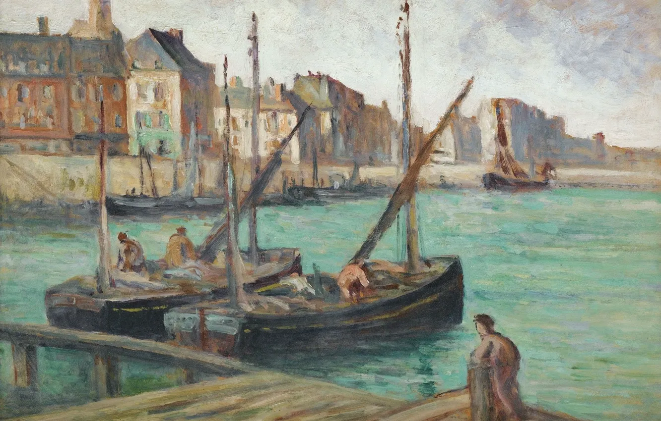 Photo wallpaper picture, seascape, 1891, Maximilien Luce, Maximilien Luce, Sailing Boats at the Pier