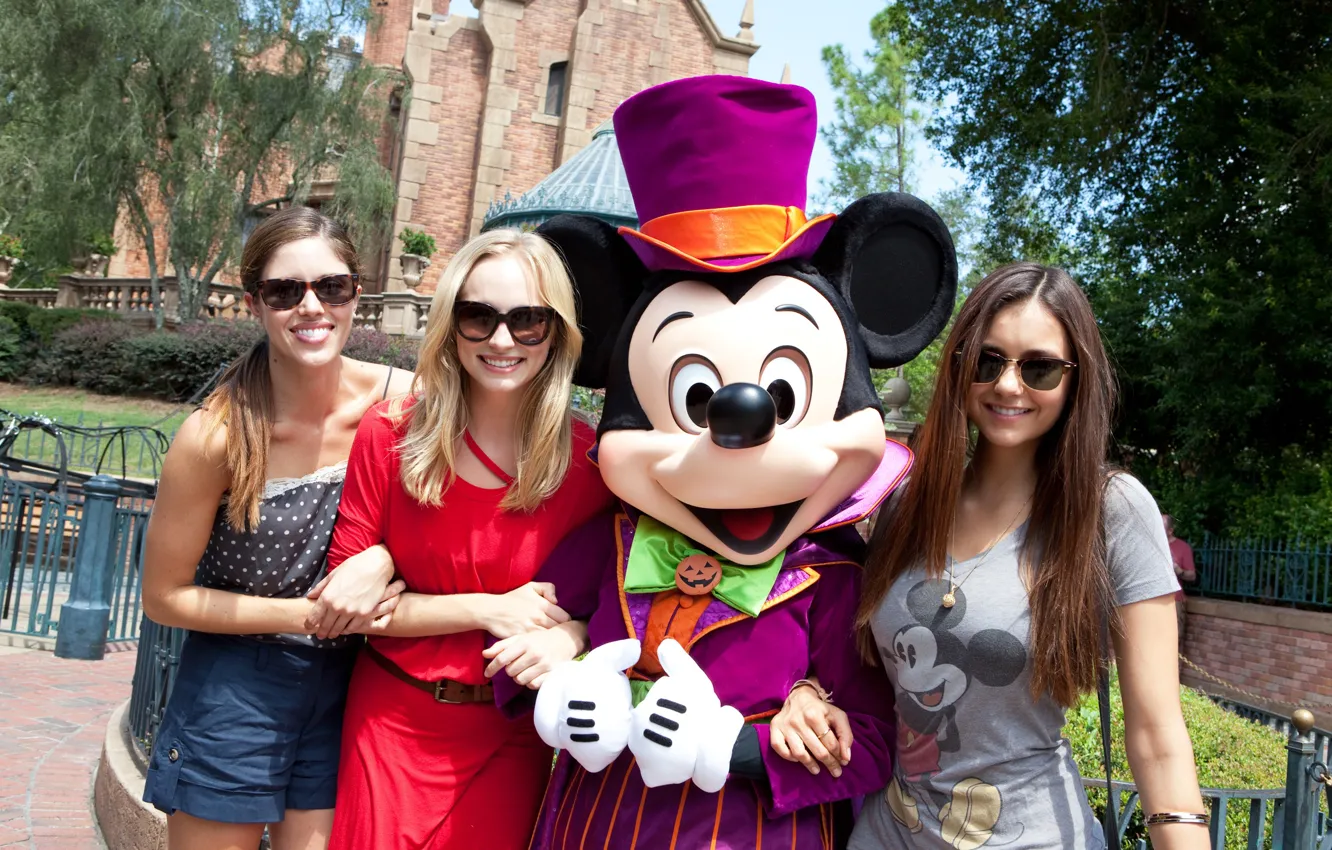 Photo wallpaper girl, the sun, smile, Nina Dobrev, Nina Dobrev, Mickey Mouse, Candice Accola, Candice Accola