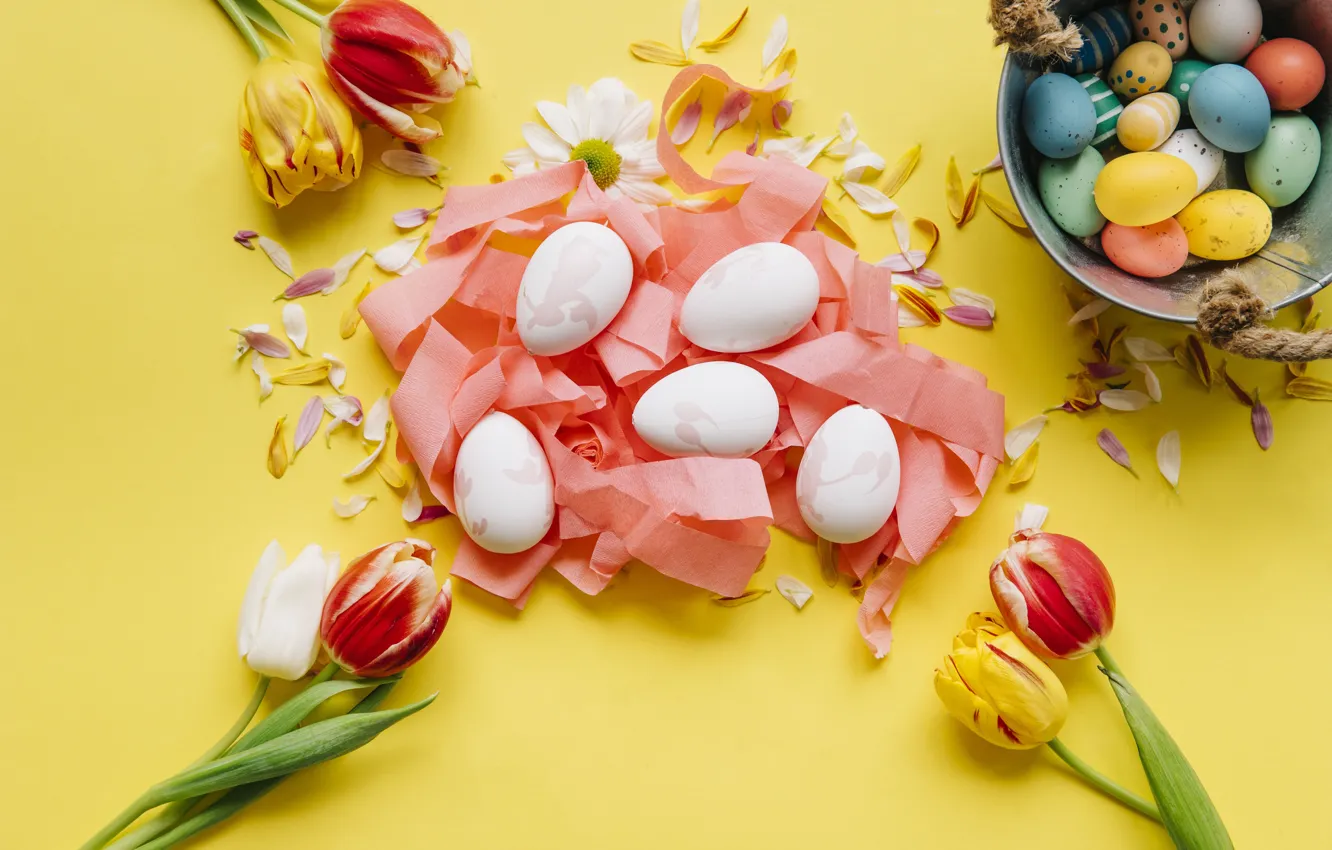 Photo wallpaper holiday, eggs, spring, Easter, tulips