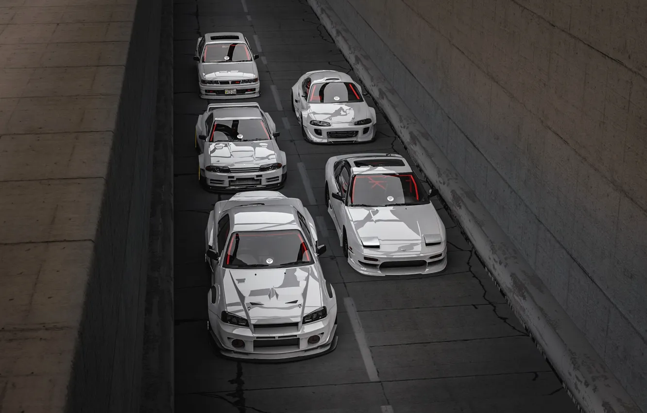 Photo wallpaper Auto, White, Machine, Mitsubishi, Nissan, White, Cars, Supra