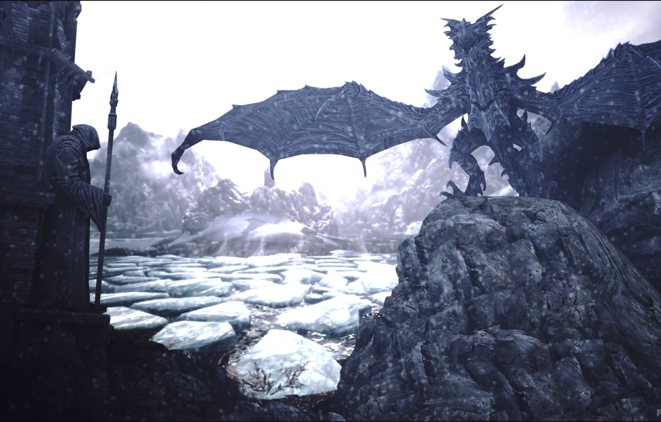 Photo wallpaper games, dragon, Skyrim