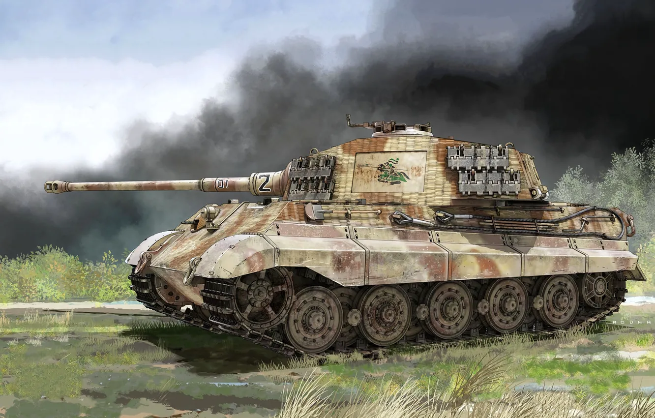 Photo wallpaper smoke, tank, armor, heavy tank, 505 heavy tank battalion, Royal tiger, Pz.Kpfw.VI Ausf.B