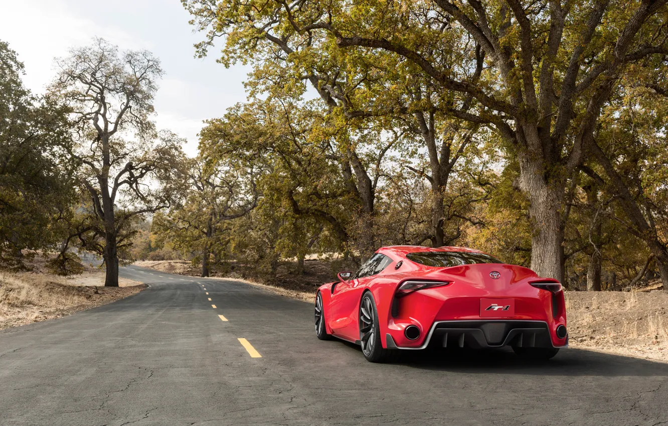 Photo wallpaper road, auto, Concept, trees, Wallpaper, Toyota, rear view, FT-1