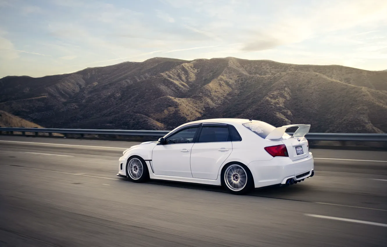 Photo wallpaper photo, movement, speed, white, subaru, cars, auto, wrx