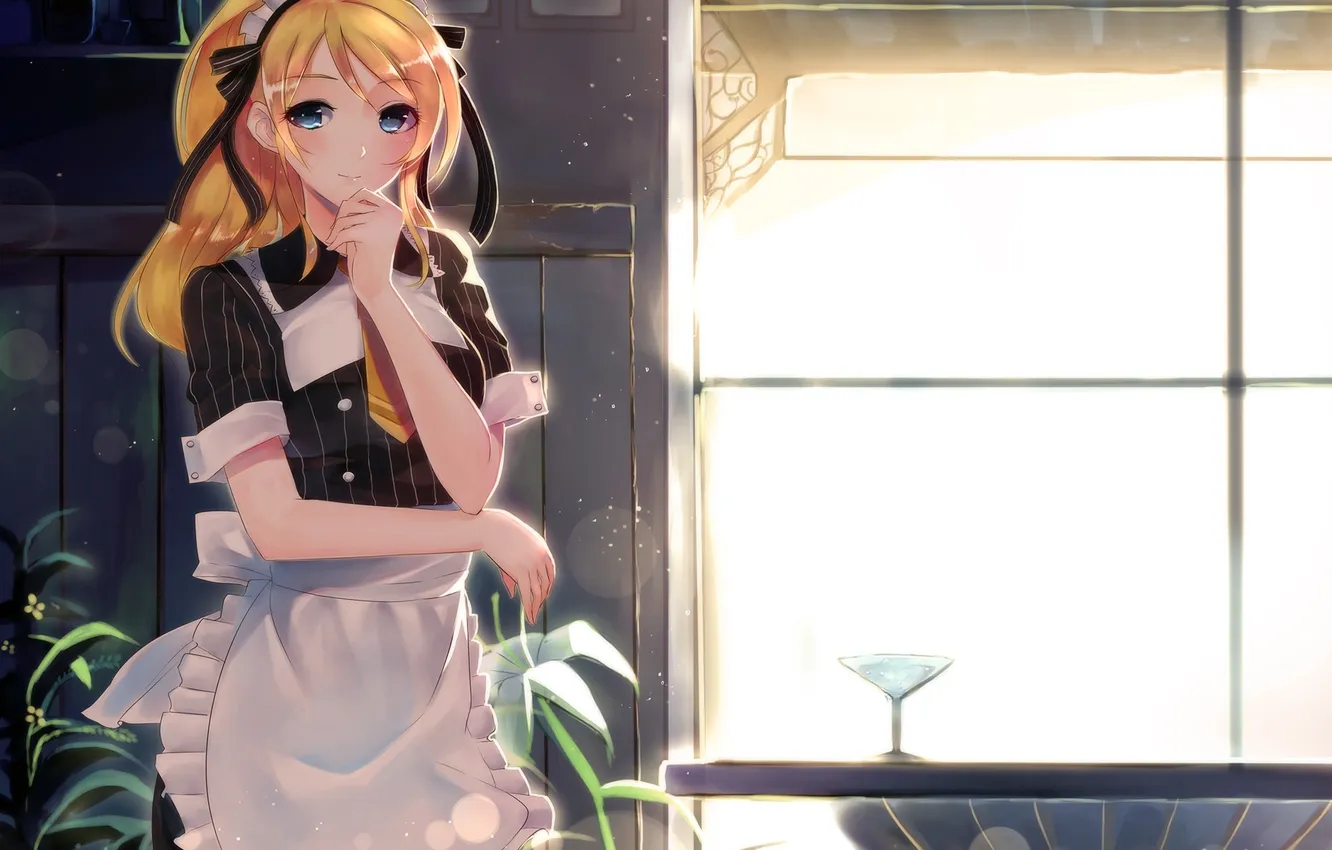Photo wallpaper look, girl, flowers, smile, the maid, art, love live! school idol project, Ayase Hand