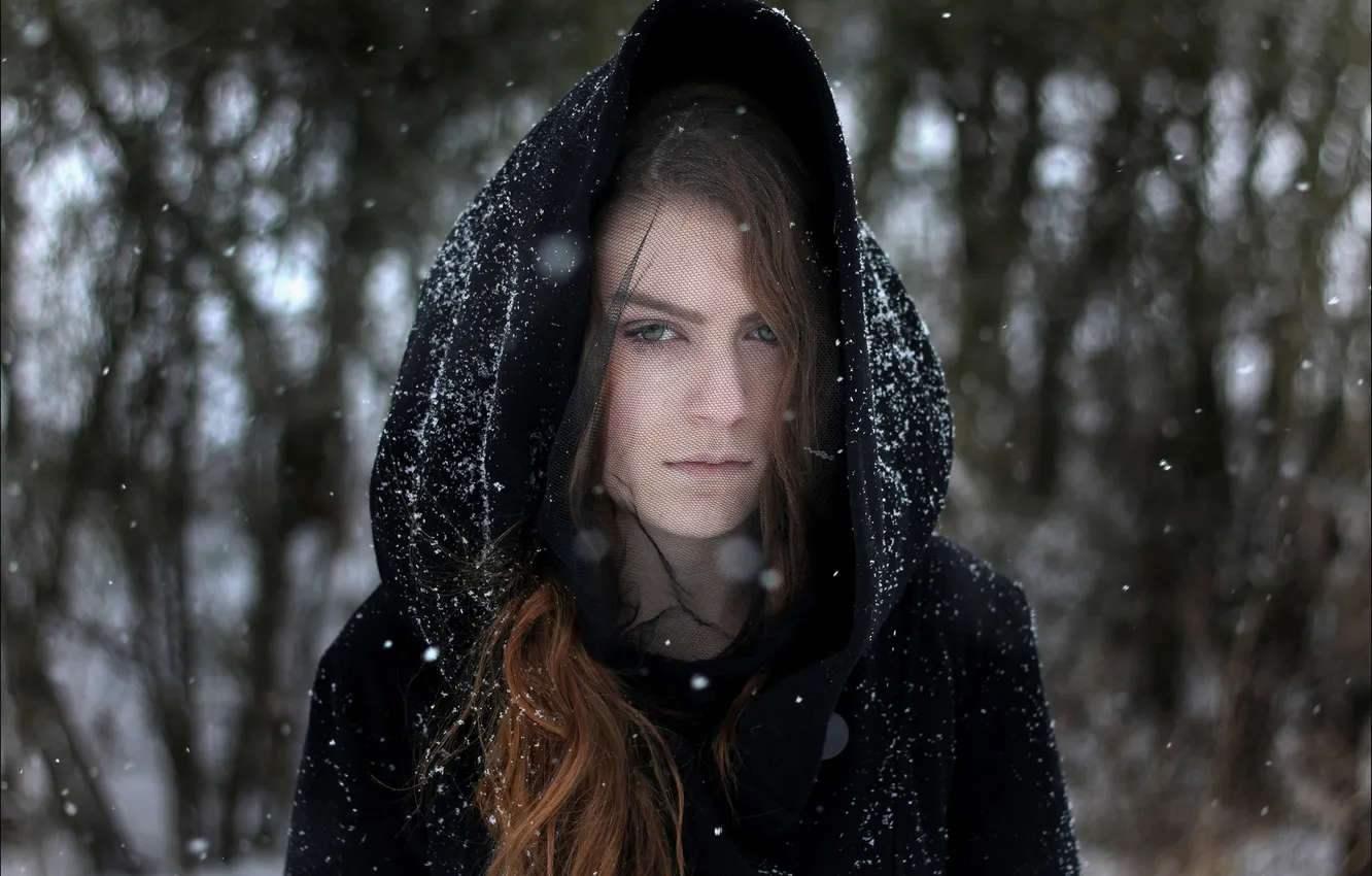 Photo wallpaper snow, portrait, Marianne, mourning, snow photography