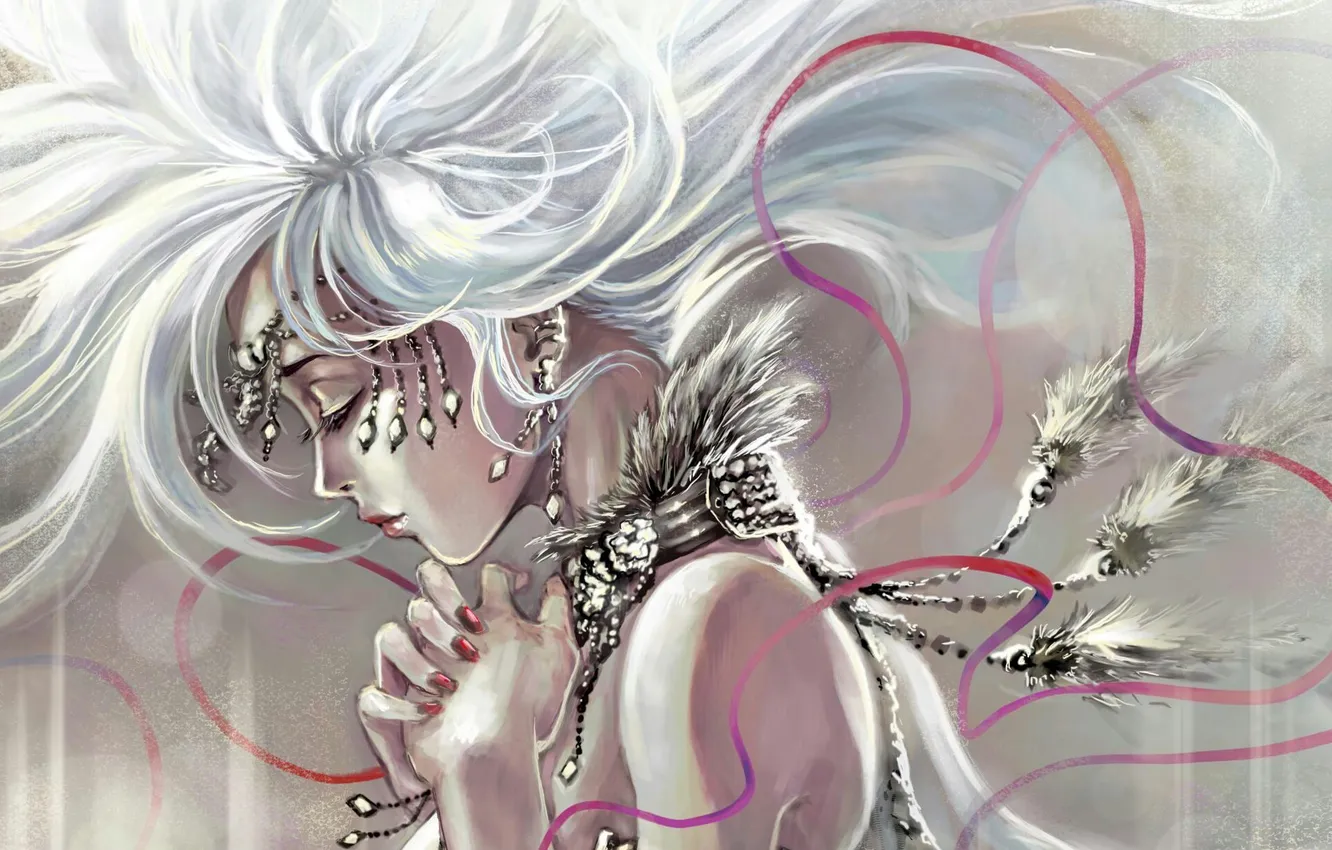 Photo wallpaper girl, feathers, Princess, ribbon