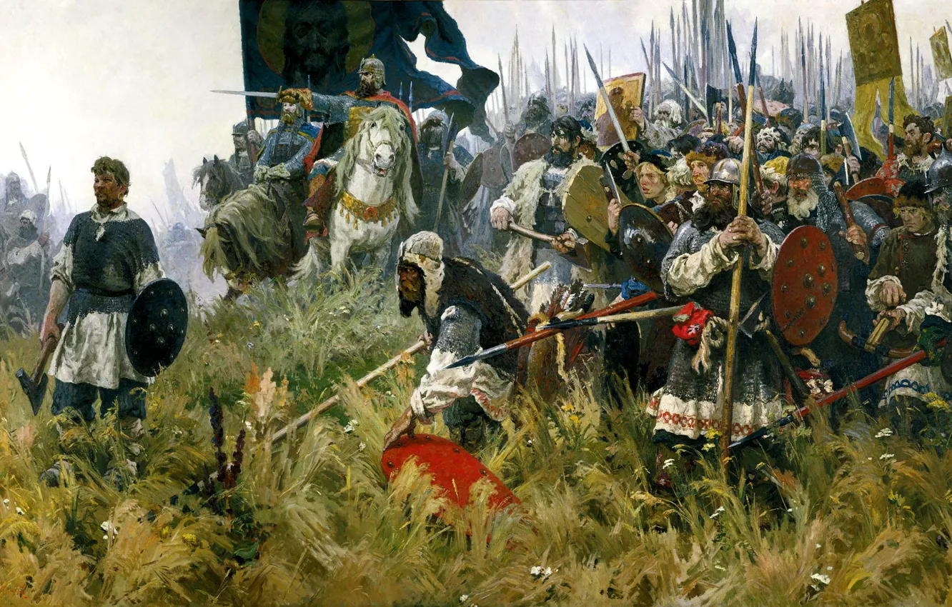 Photo wallpaper the sun, war, morning, Morning on the Kulikovo field, Bubnov, Alexander Pavlovich