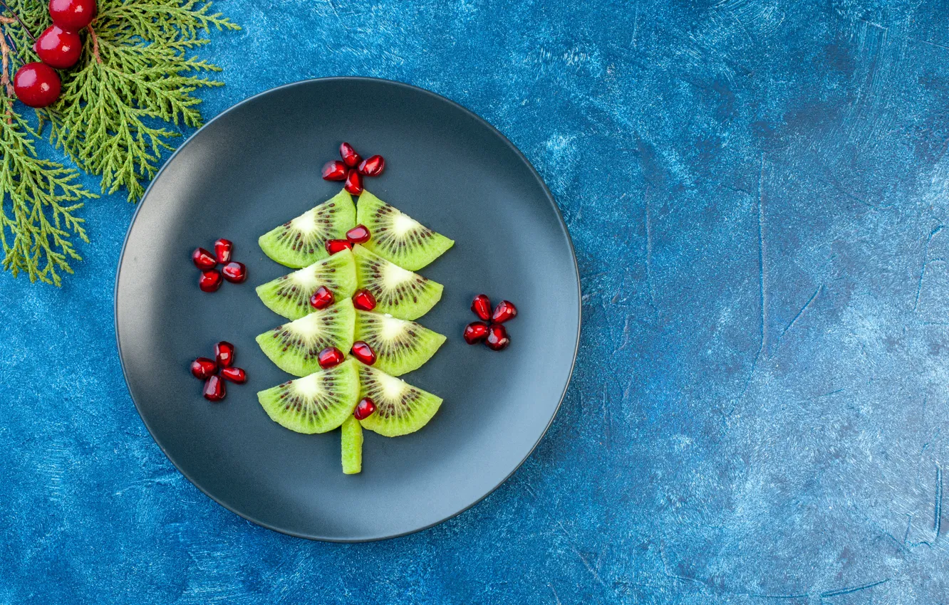 Photo wallpaper minimalism, kiwi, herringbone, pomegranate grains