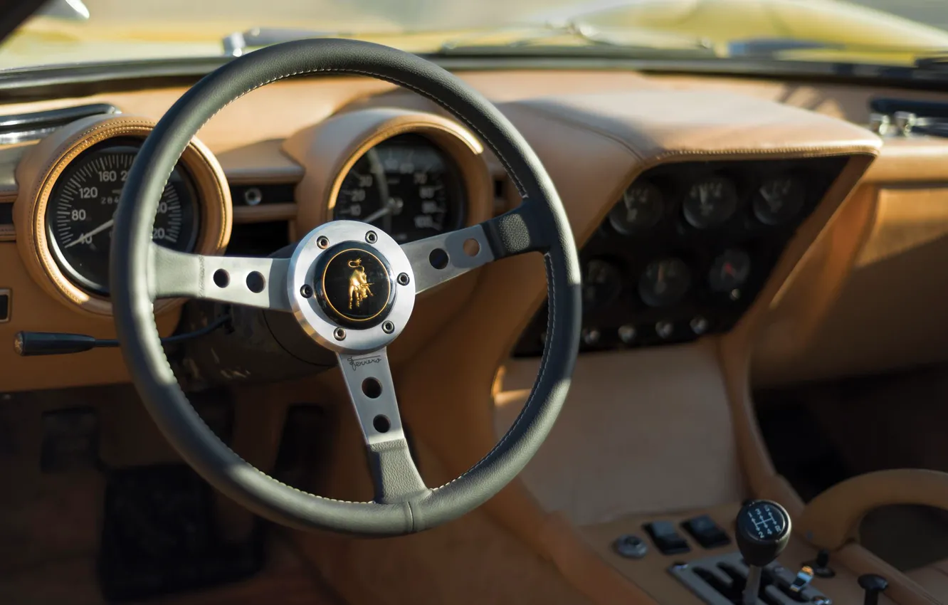 Photo wallpaper machine, auto, logo, Lamborghini, speedometer, logo, the wheel, 1971