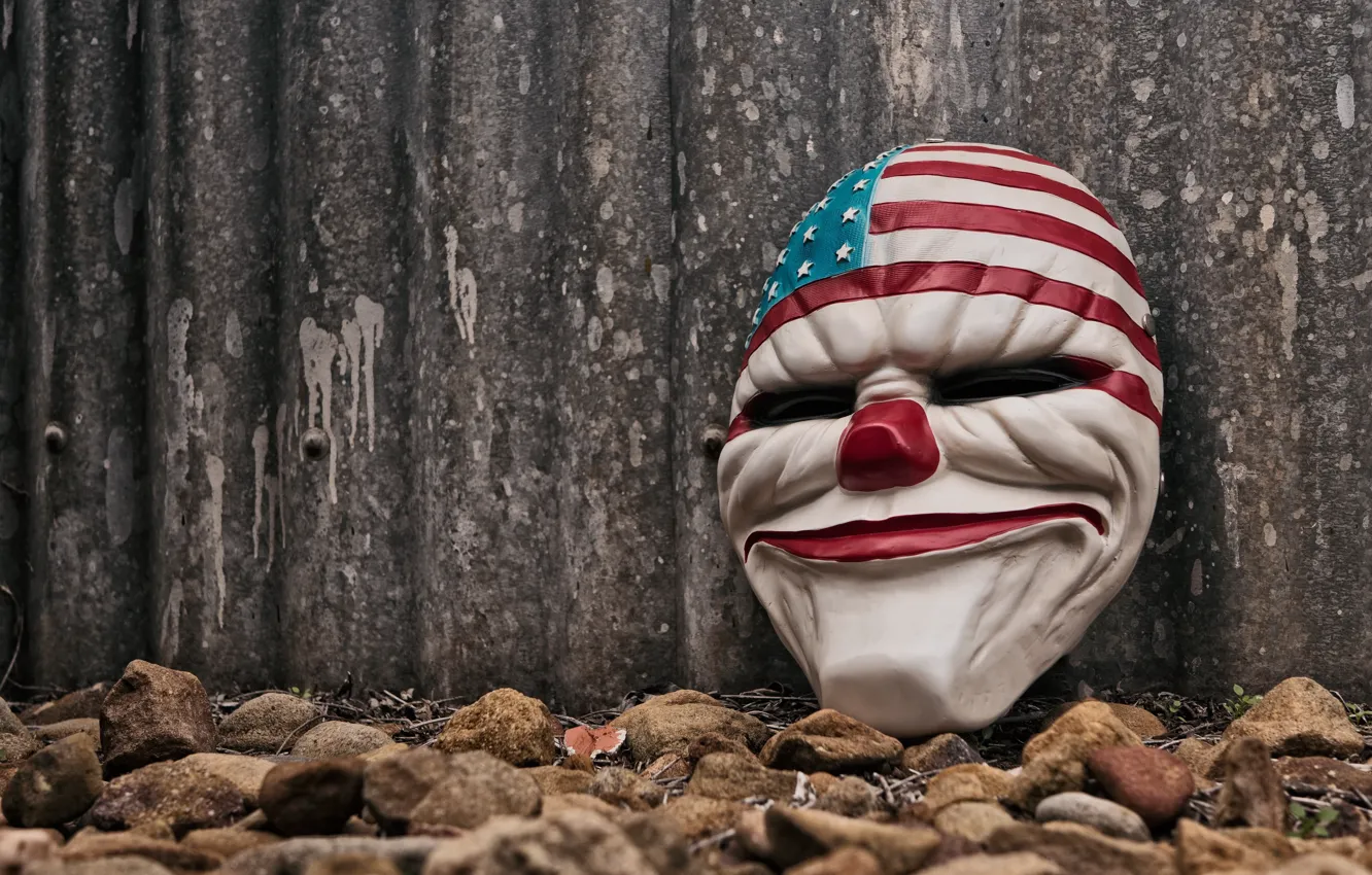 Photo wallpaper face, clown, mask, evil, USA, America, USA flag