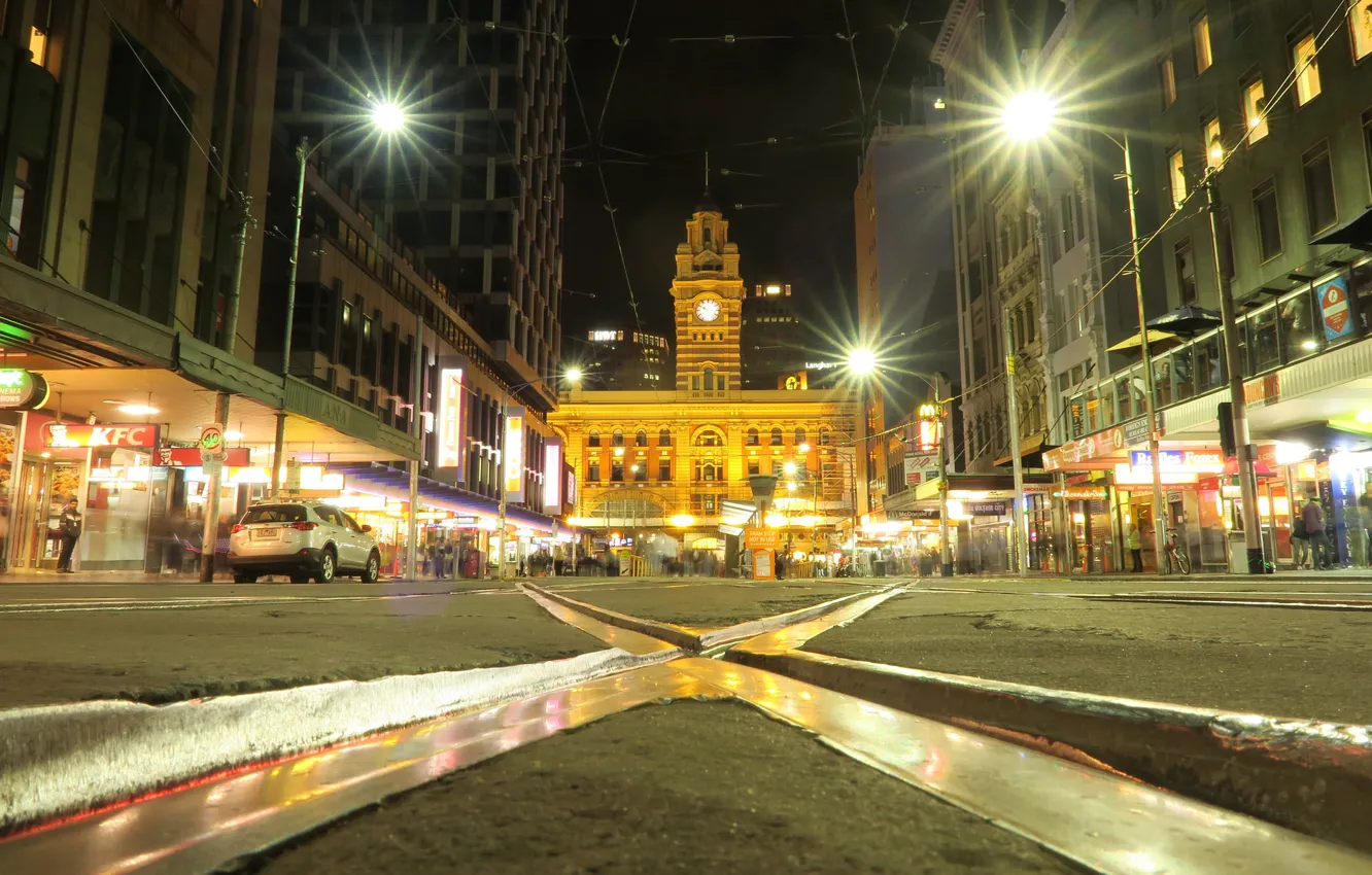 Photo wallpaper night, lights, street, home, Australia, Melbourne