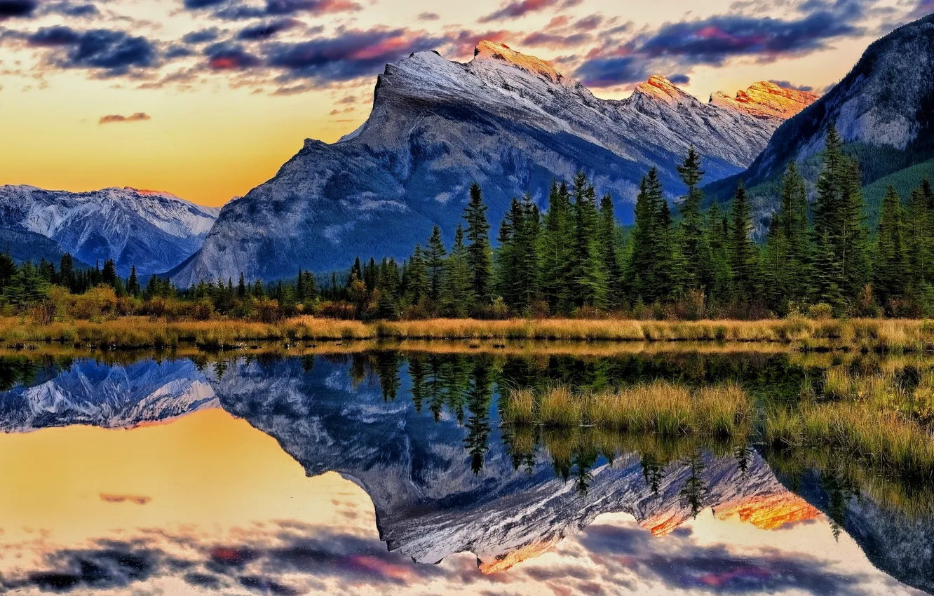 Photo wallpaper mountains, lake, reflection, Canada, Albert, Banff National Park, Alberta, Canada