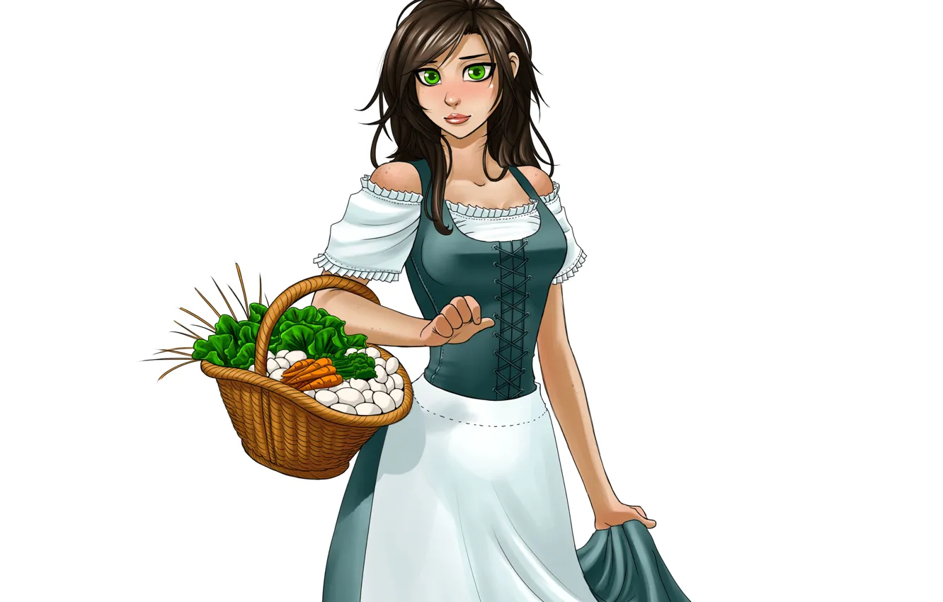 Photo wallpaper girl, basket, dress, vegetables, the maid, viviane