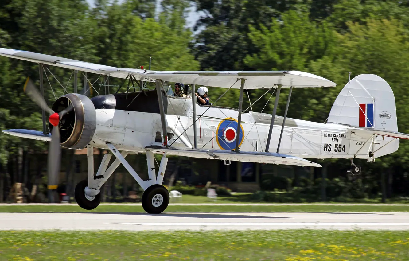 Photo wallpaper trees, flight, pilot, the plane, the rise, biplane