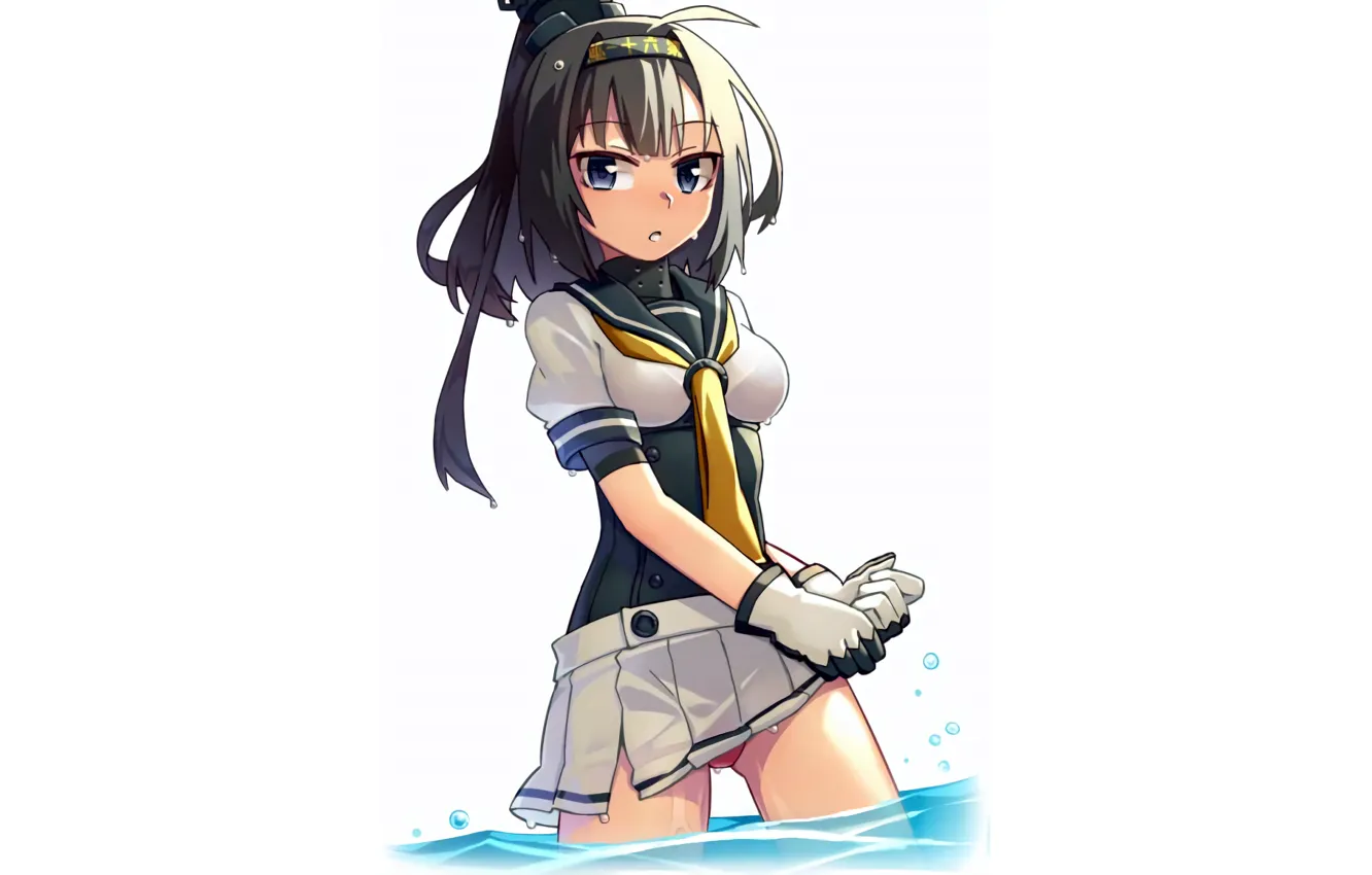 Photo wallpaper girl, sexy, wet, school uniform, anime, water, beautiful, short hair