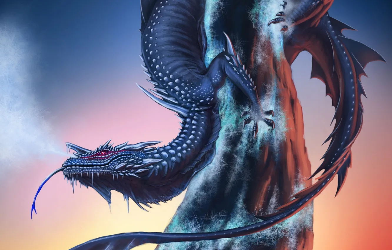 Photo wallpaper cold, trees, dragon, art