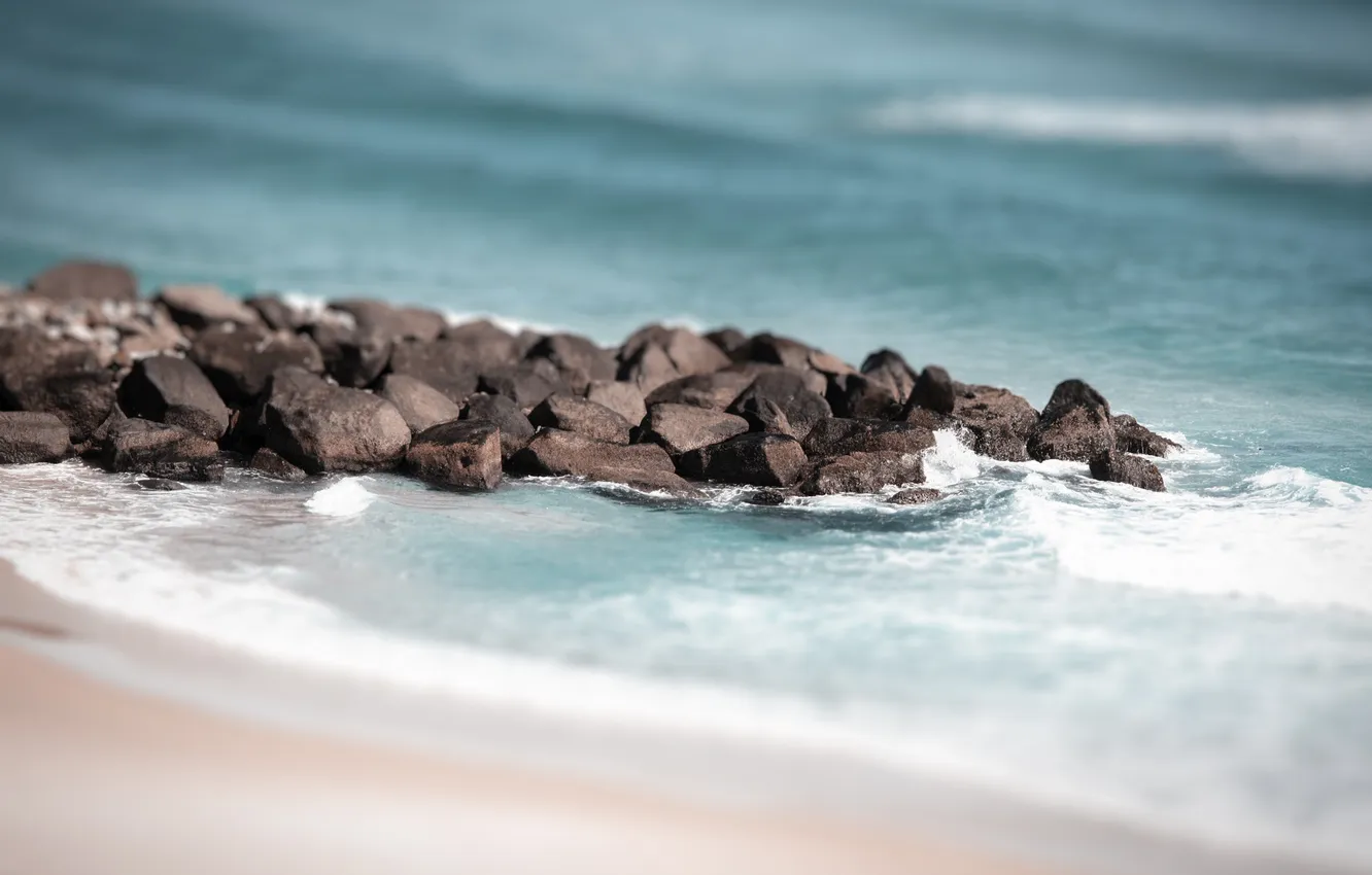Photo wallpaper sand, wave, water, stones, shore