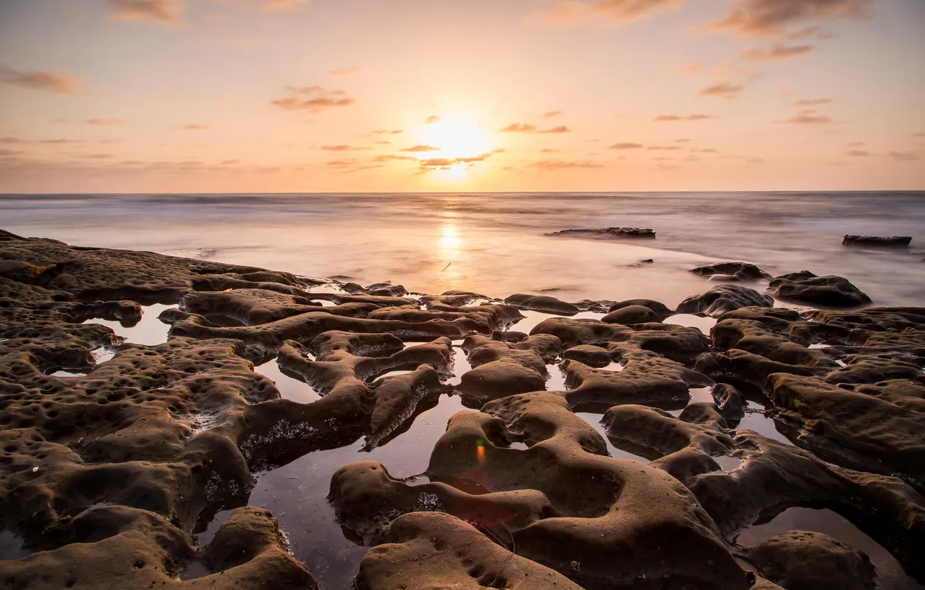 Photo wallpaper beach, the ocean, dawn, shore