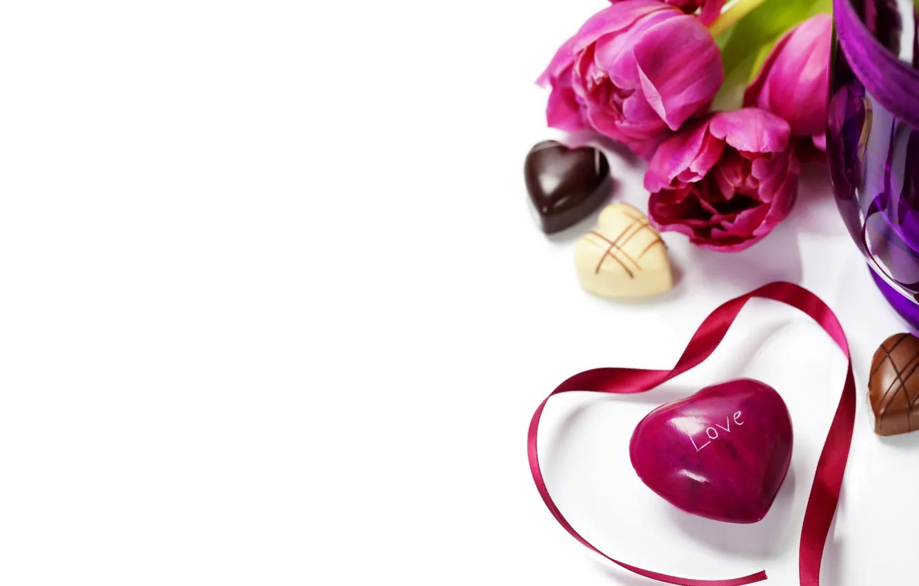Photo wallpaper love, flowers, chocolate, tulips, valentine's day