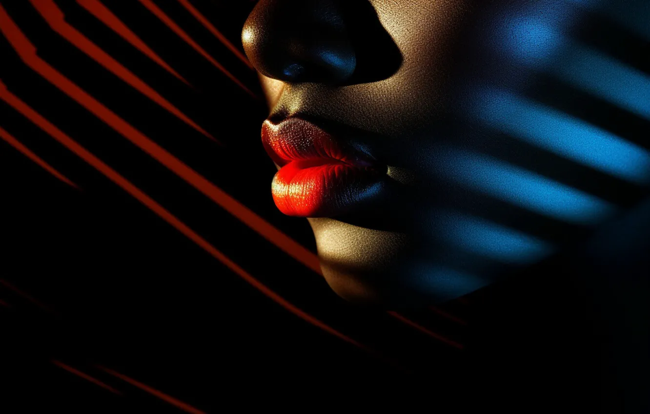 Photo wallpaper girl, face, portrait, black background, AI art, neural network