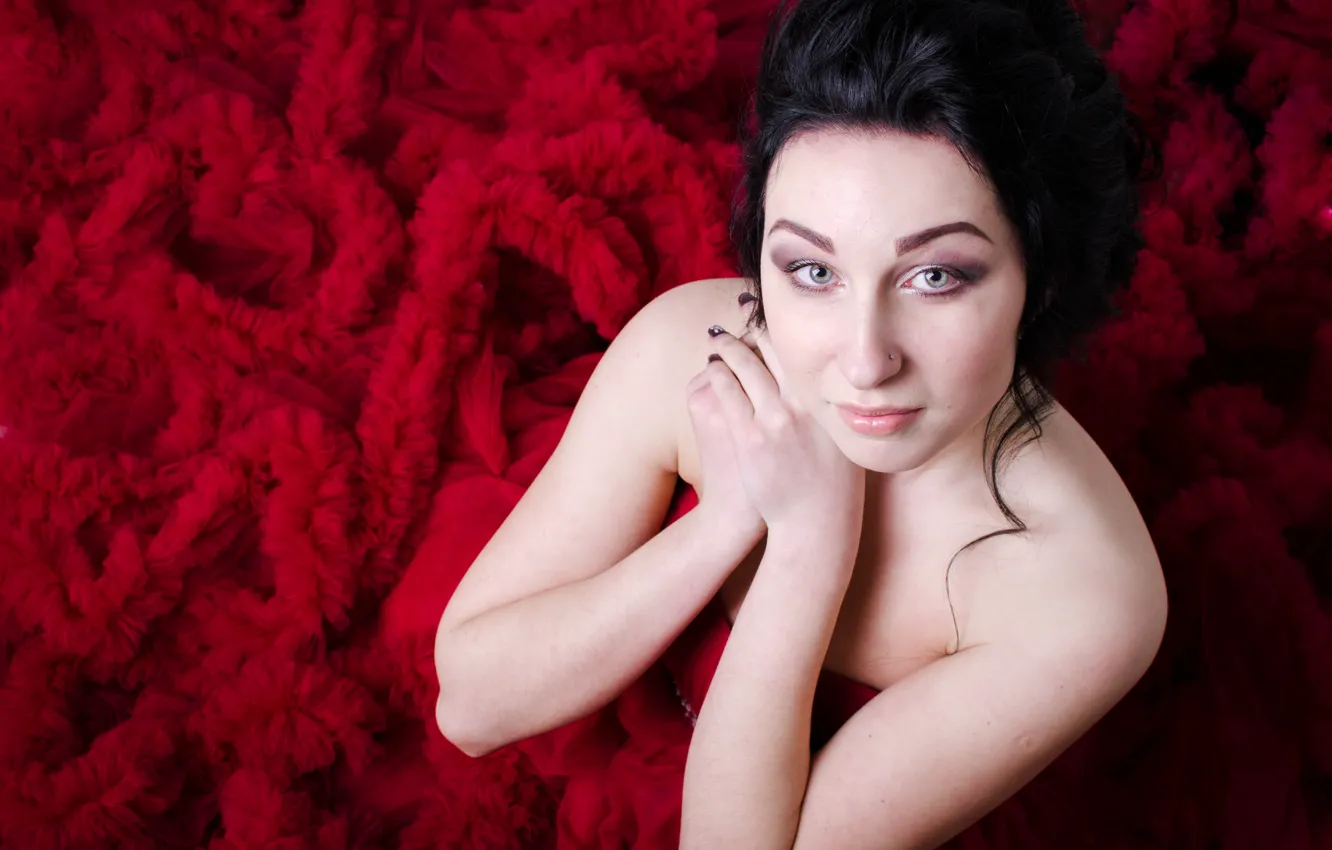 Photo wallpaper girl, red dress, in red, the girl in the red