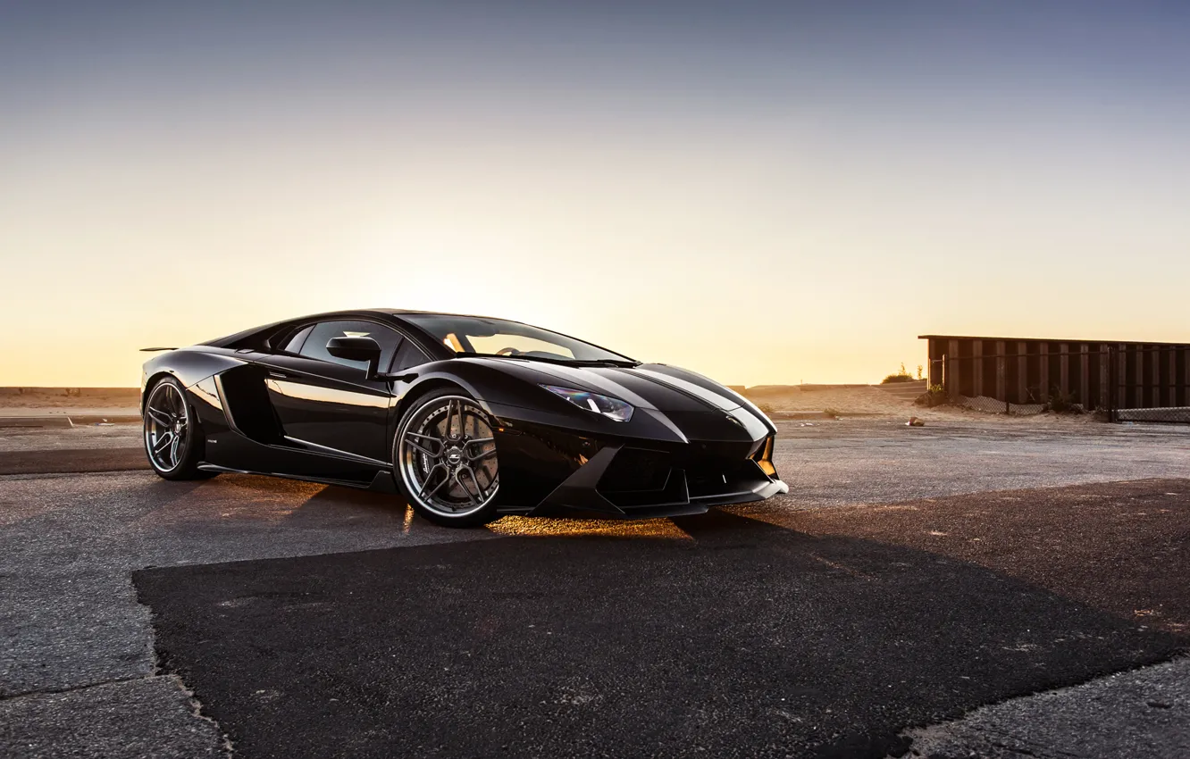 Photo wallpaper Lamborghini, Black, LP700-4, Aventador, Supercar, Wheels, B-Forged