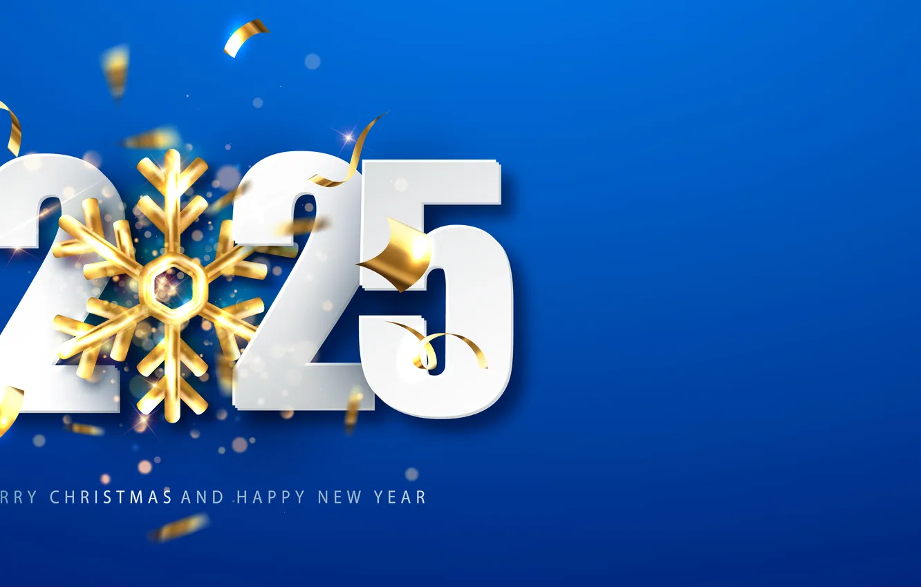 Photo wallpaper snowflakes, the inscription, new year, sequins, figures, banner, white, gold plated