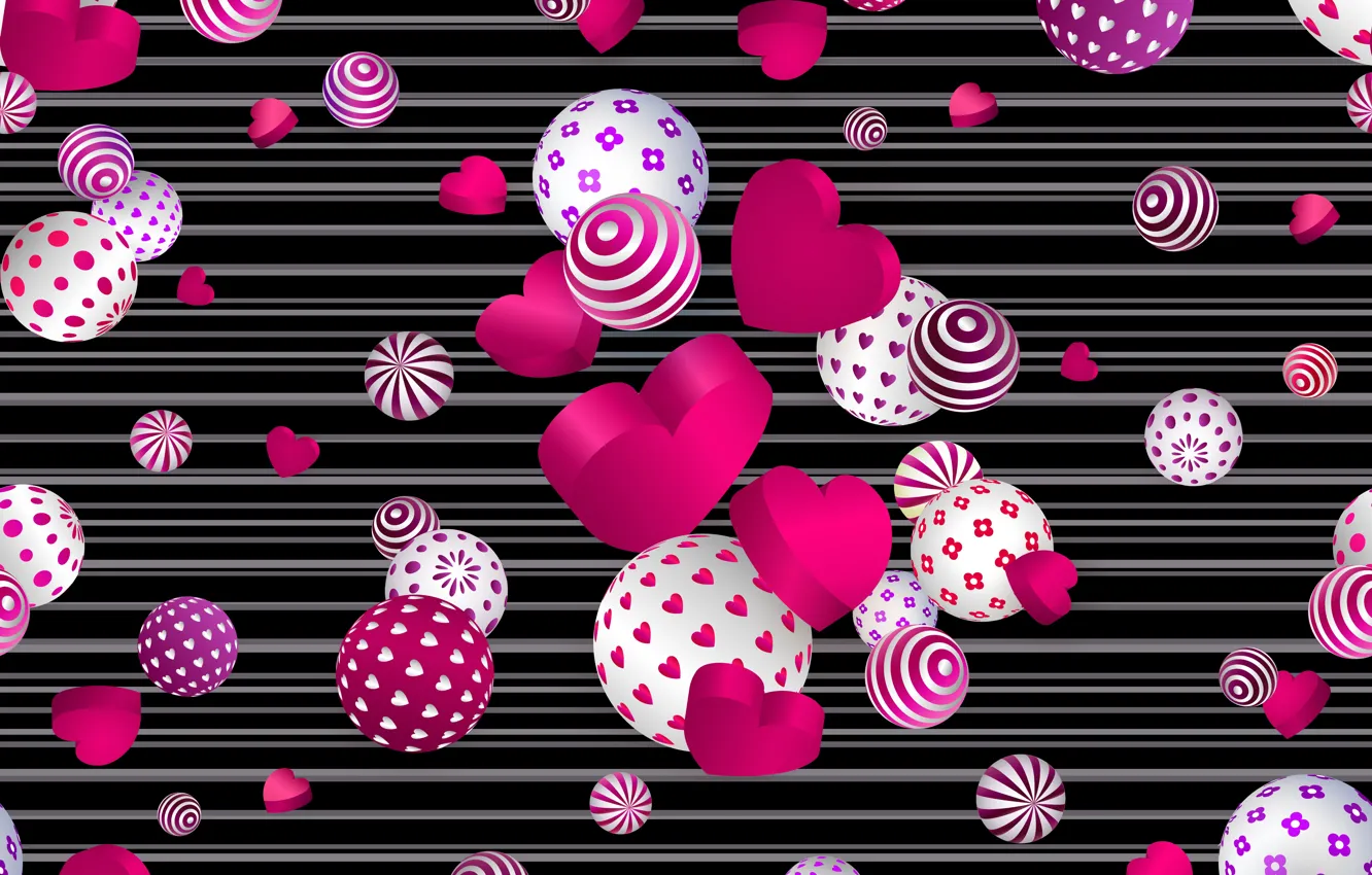 Photo wallpaper balls, background, texture, hearts
