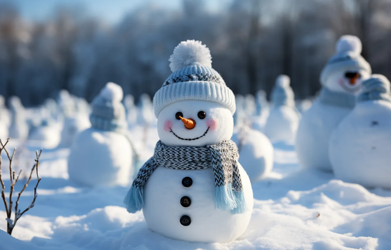 Photo wallpaper winter, snow, new year, Christmas, snowman, Christmas, winter, snow